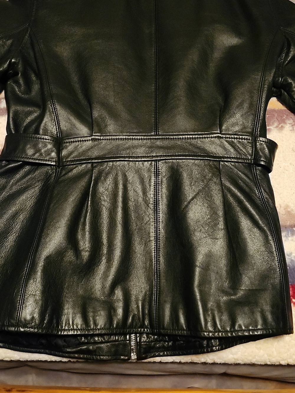 Womens Black Leather Zip Front Jacket with Belt - Picture 8 of 9